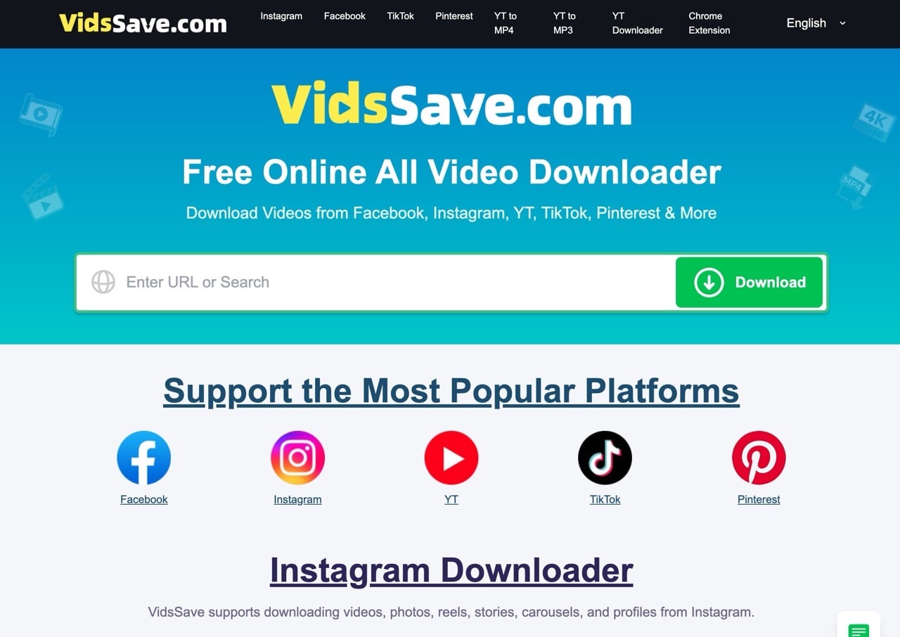 VidsSave 免費線上影片下載工具，支援 FB、IG、YT、TikTok 下載與轉 MP3 – 免費資源網