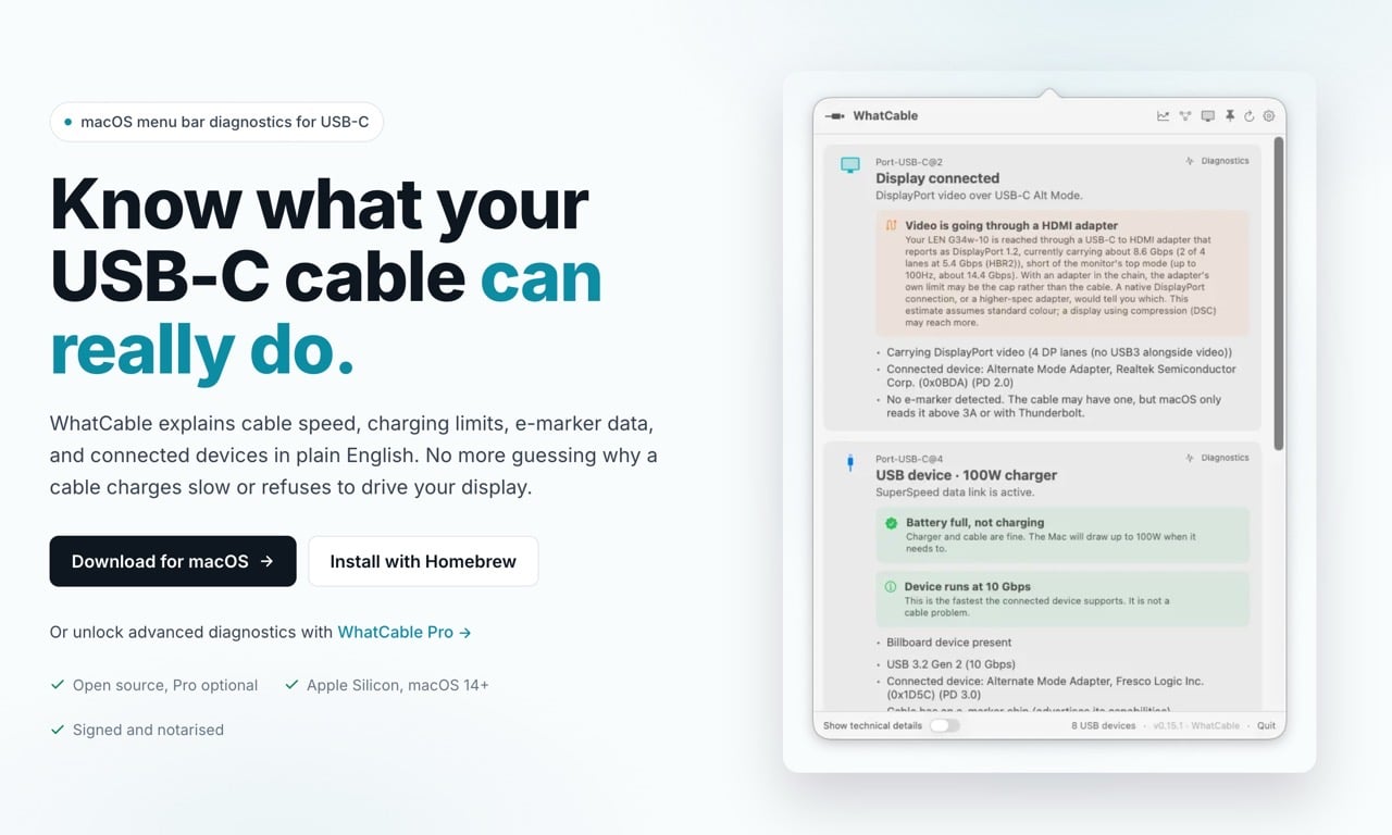 一鍵查詢 USB-C 線材規格與充電速度！Mac 檢測工具 WhatCable 免費下載教學 – 免費資源網
